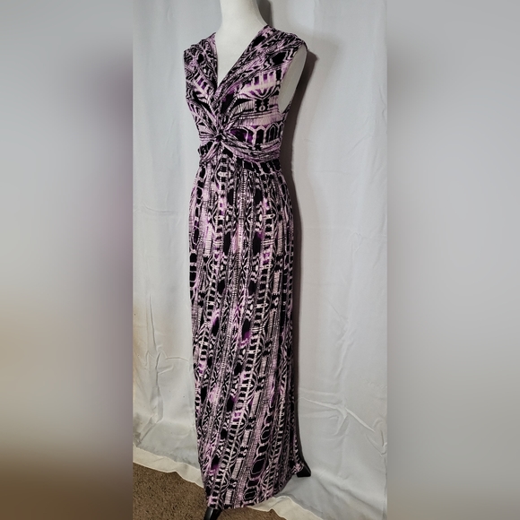 Ellen Tracy Women's Purple Cap Sleeve Sheath Maxi Dress Size Medium- EUC - Picture 8 of 10